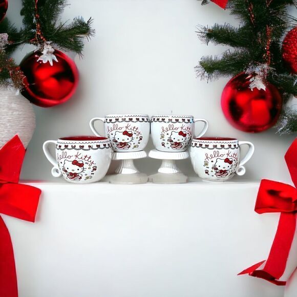 Hello Kitty Christmas Peppermint Mugs Set of 4 - Picture 1 of 3